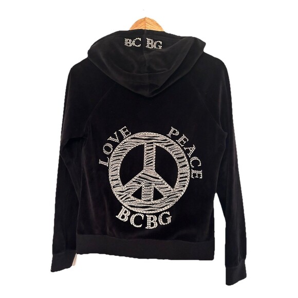 BCBG Y2K  women’s Black velvet Track Suit Front And Back Bling Size M/L Read - Picture 9 of 15